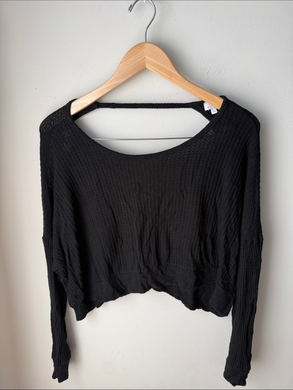 West of Melrose Options Black Open Back Waffle Knit Cropped Thermal Top